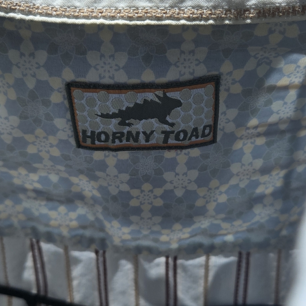 Horny Toad White&Tan Brown Button Down Shirt gently Tested NO Defects SzL - Picture 6 of 9